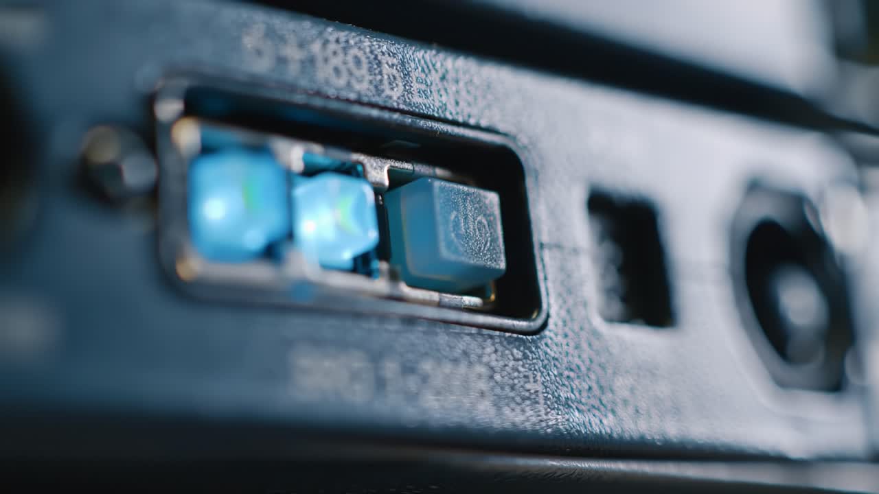 A close-up exploration of an electronic device's back panel, highlighting light indicators and connection ports. The intricate details reveal functionality in modern technology.