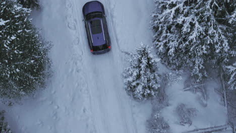 tatry mountains with stunning drone topshot footage of a blue suv driving through trees and forests