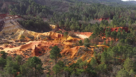 Aerial-view-of-Rustrel-Colorado-Provencal-ochre-quarry-reddish-colored-soil