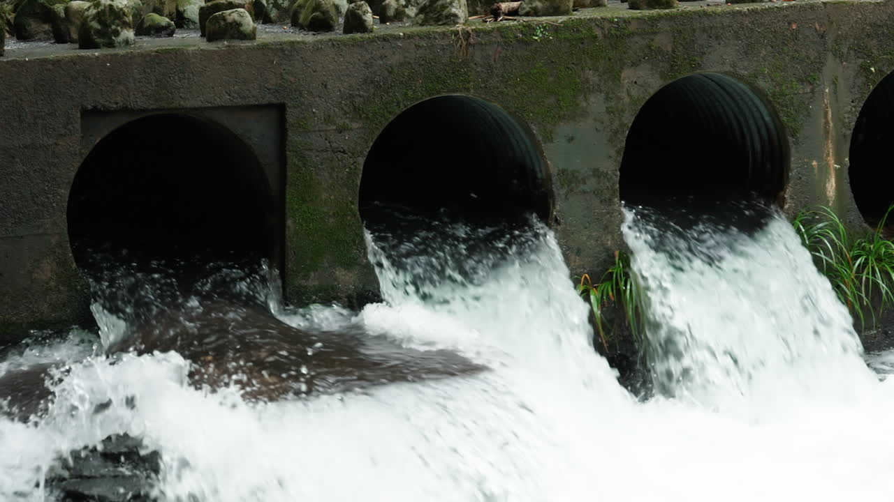A concrete structure with water flowing from pipes