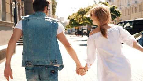 happy couple walking outdoors