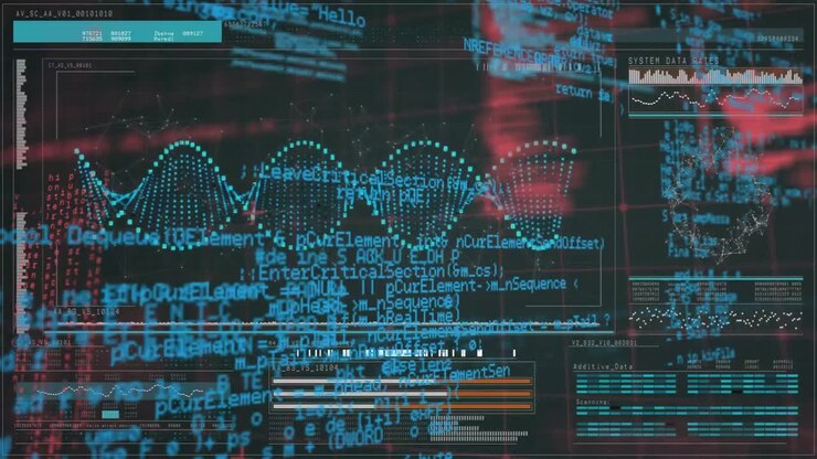 Animation of dna strand and scientific data processing on digital screens
