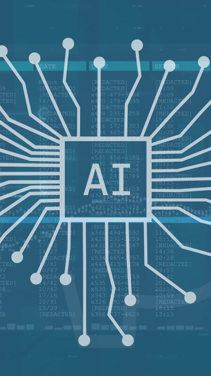 Animation of ai data processing over connections with ai icons