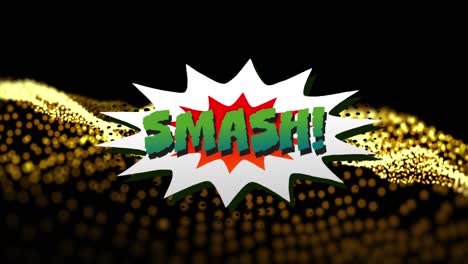 animation of smash text over yellow dots on black background