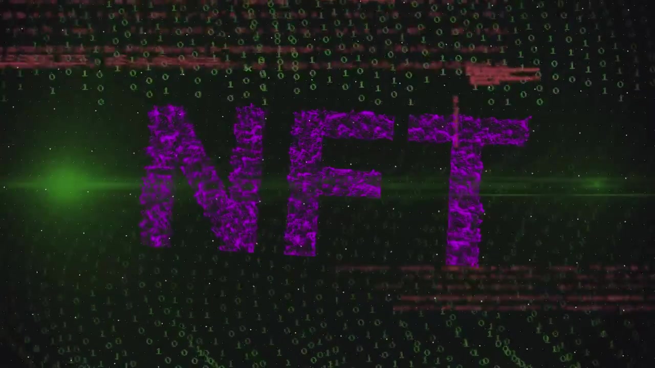 Animation of nft over data processing on black background