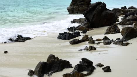 tropical beach with rocks and waves