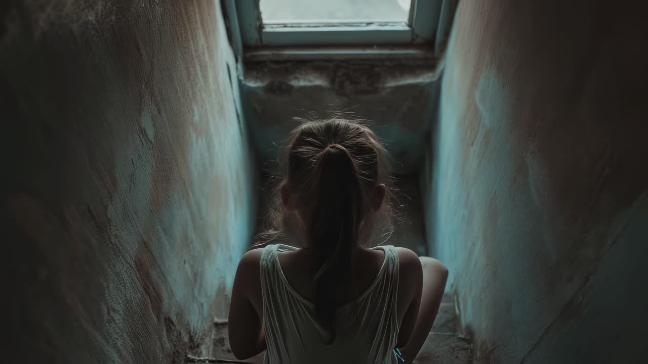 A Girl Sitting on Stairs