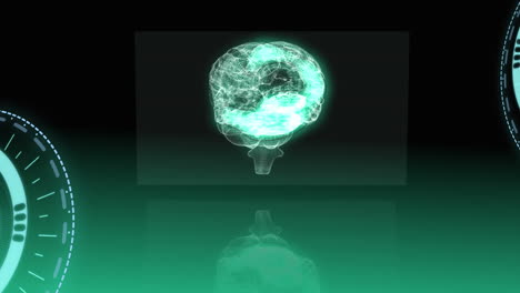 animación de la interfaz digital con el cerebro sobre un fondo oscuro