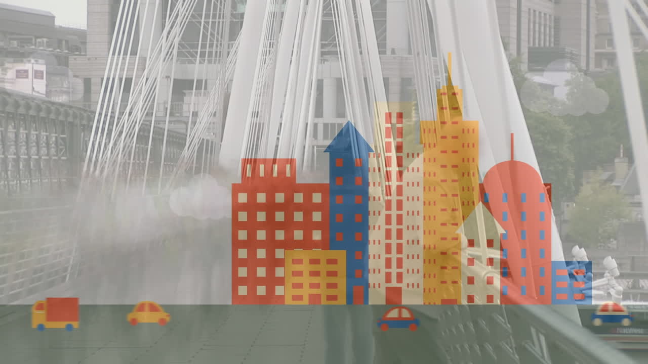 자동차와 건물이 있는 도시의 애니메이션