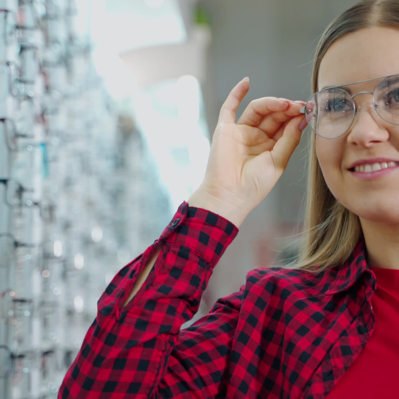 Woman choosing new glasses
