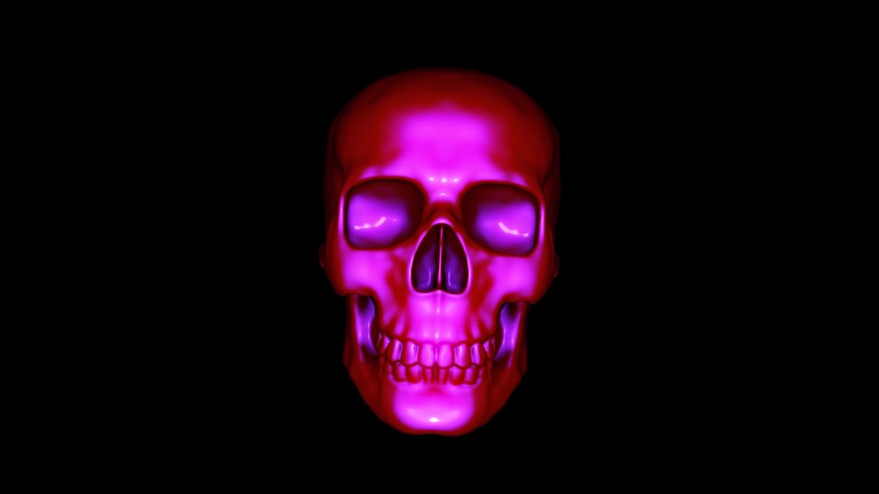 Teschi spaventosi di Halloween isolati appaiono ruotando e spaventano lo spettatore in un loop continuo.