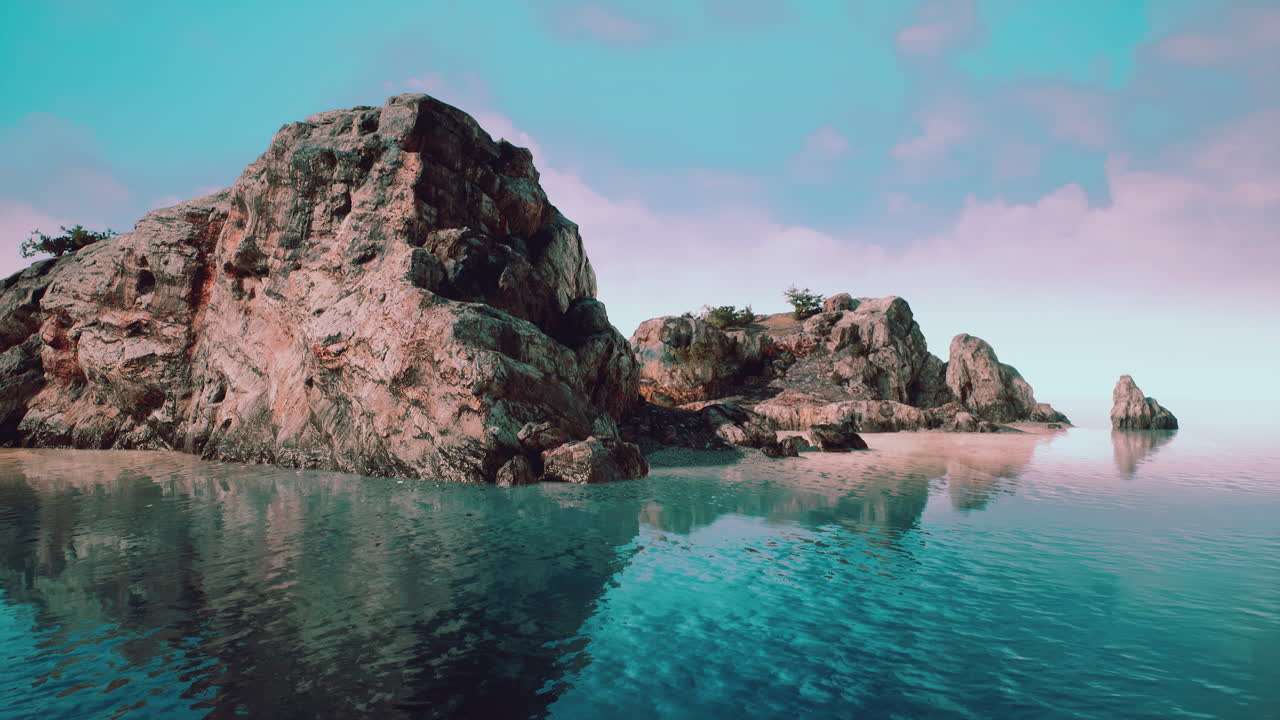 바다 속 의 바위 가 있는 열대 섬