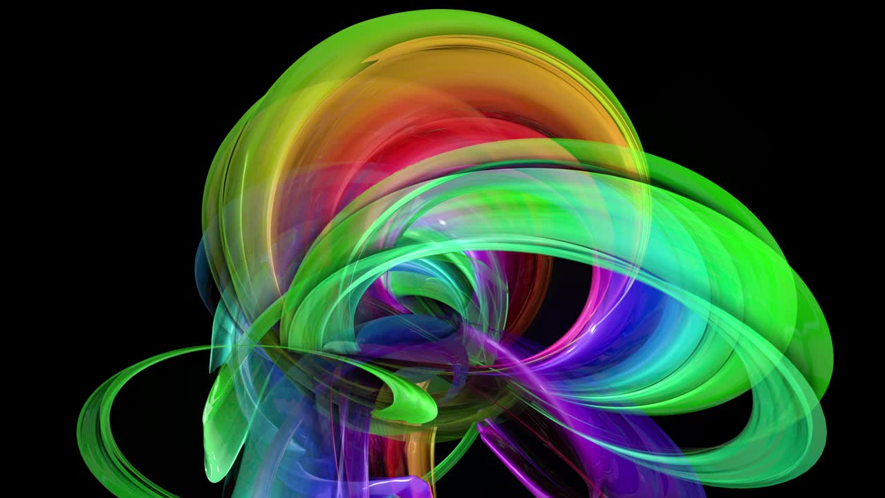 líneas de colores transparentes con un brillo de neón en un fondo negro. gráficos de movimiento fondo en bucle 3d con cintas de arco iris de colores multicolores. hermoso fondo sin costuras en estilo de diseño de movimiento 48