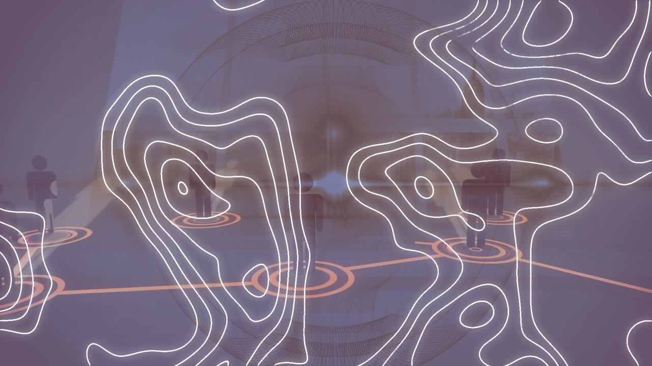 animación de isohypses sobre una red de conexiones sobre fondo marrón