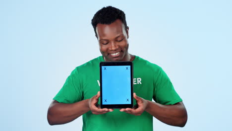 man, volunteering and tablet mockup