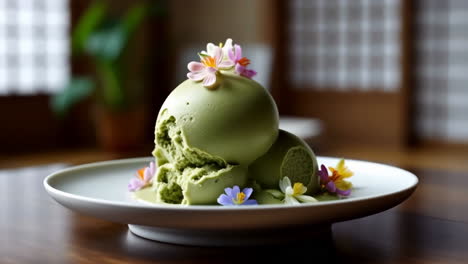 matcha ice cream with flowers