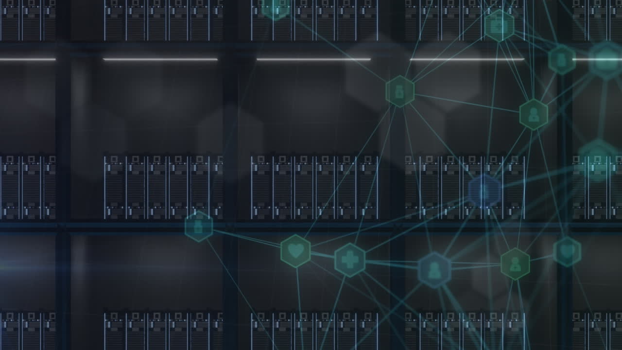 Animation of connections with spots over computer servers