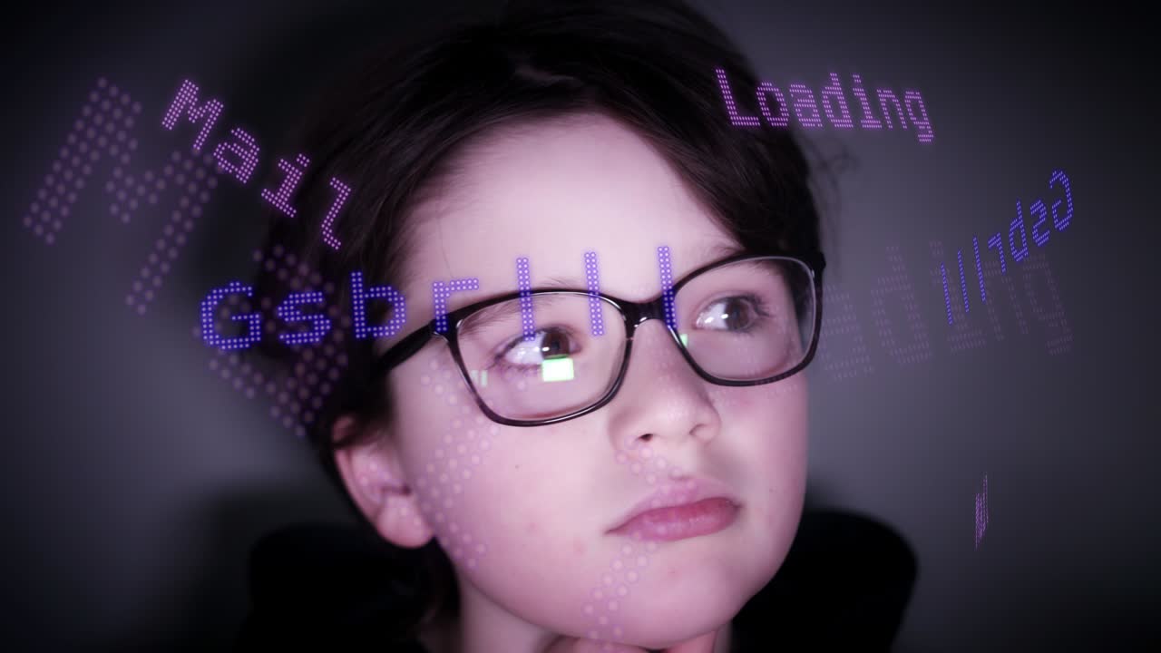 niño futurista de 4k mirando alrededor de la animación