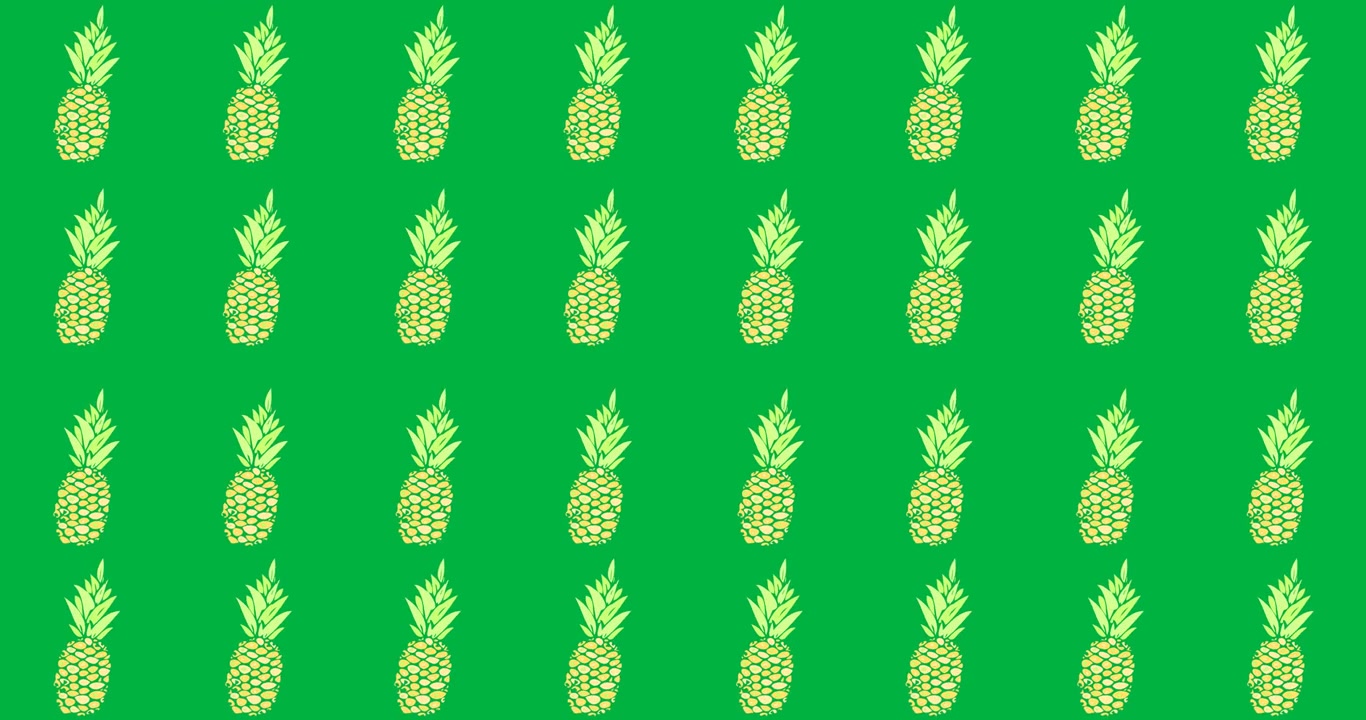 Digital animation of multiple pineapple icons in seamless pattern against black background