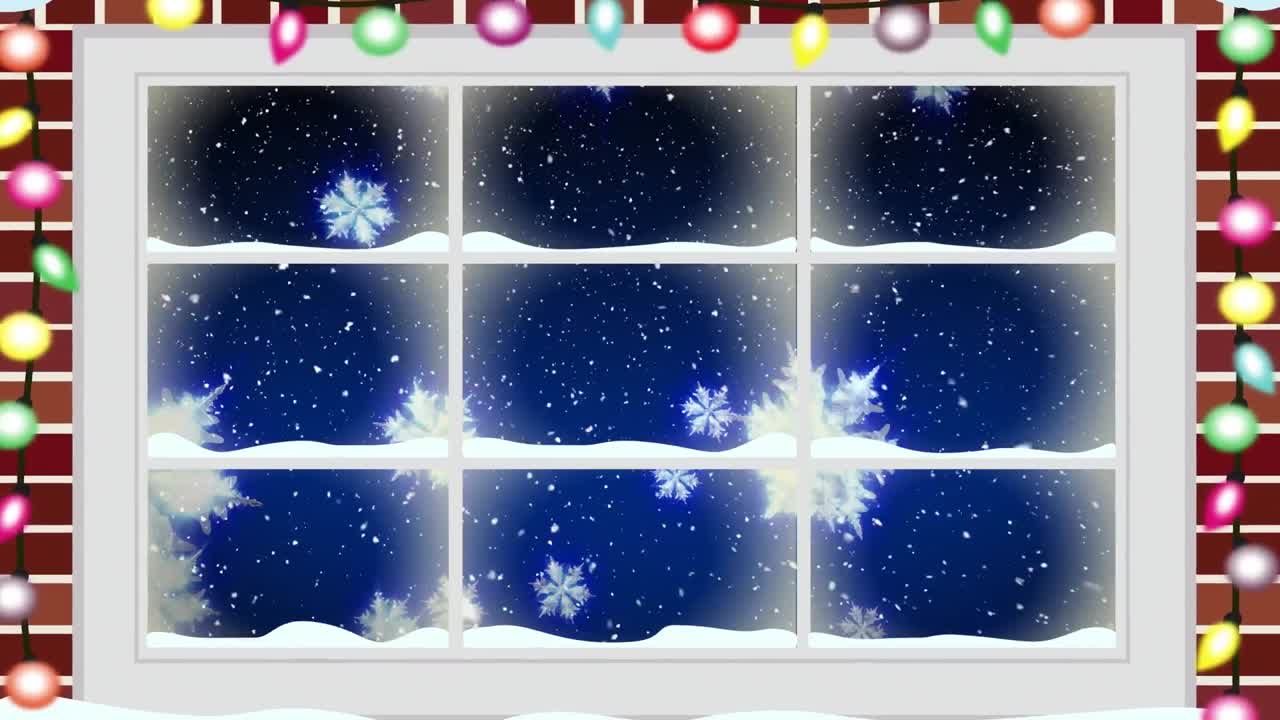 창문 을 통해 볼 수 있는 눈 이 떨어지는 애니메이션