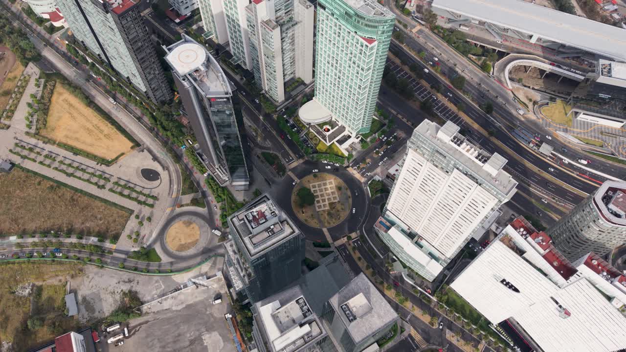 Panoramic drone footage showcasing Santa Fe’s skyline in Mexico City