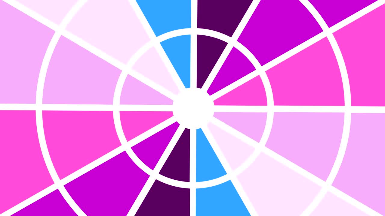 ventilador de tipo objeto circular de varios colores que gira en el sentido de las agujas del reloj, con el punto de anclaje posicionado en el centro y cubre todo el fondo.