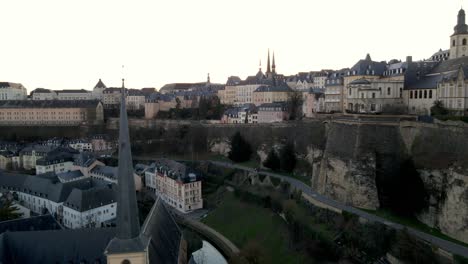 aerial drone shot near grund area in luxembourg city center