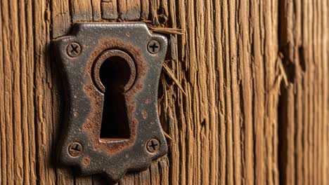 exploring the intricacies of an old keyhole: a detailed look at the rustic charm and unique textures of vintage wood and iron elements in architecture