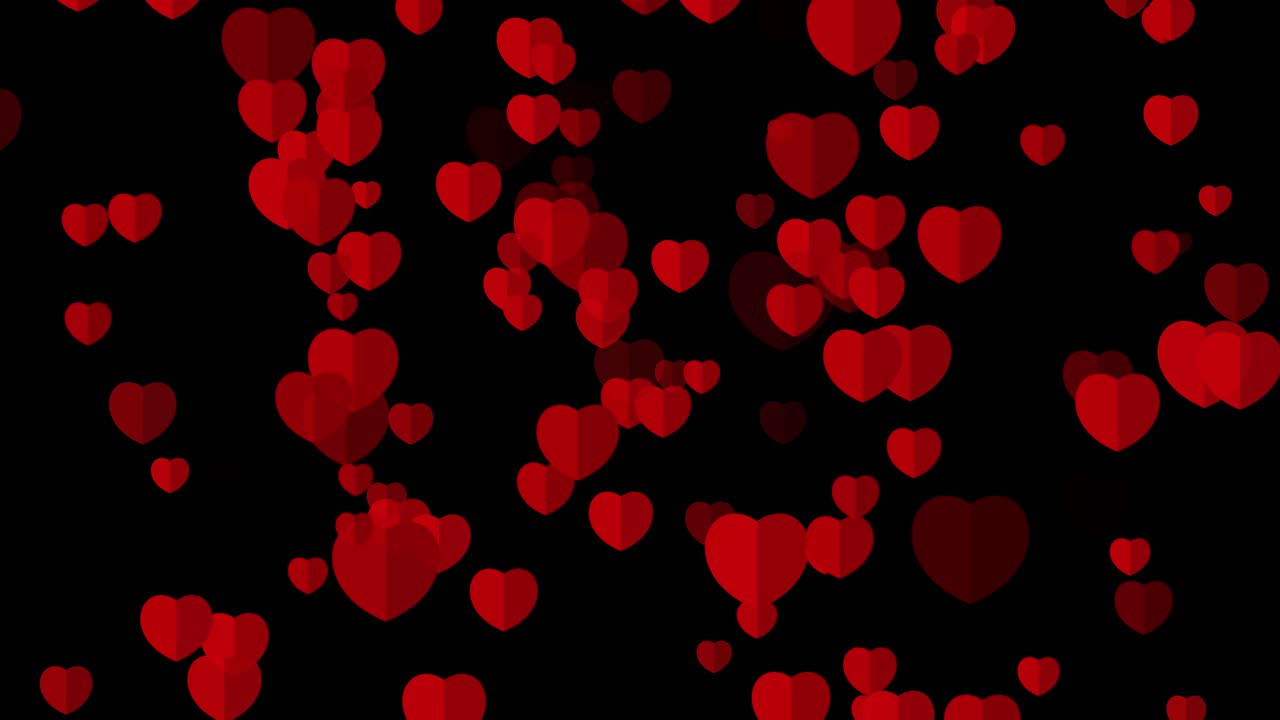 corazones animados moviéndose al azar sobre fondo negro