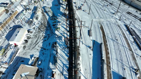 railroad train tracks in railyard