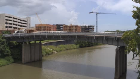 drone view of new construction in houston along the buffalo bayou