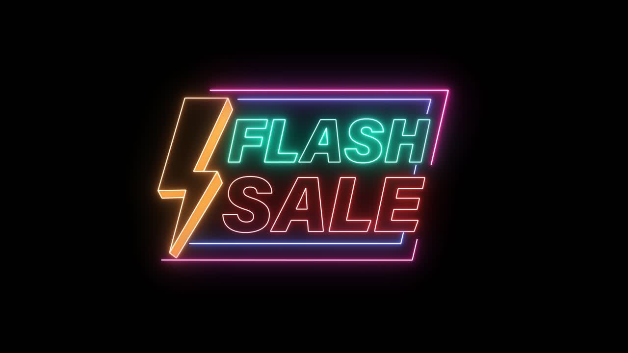 Lebendige Neonreklame leuchtet mit "Blitzangebot"-Text und einer Blitz-Grafik-Animation auf.