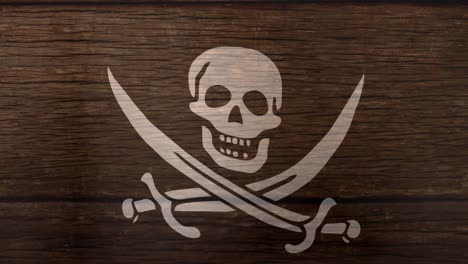 Animation-of-pirate's-flag-waving-over-wooden-surface