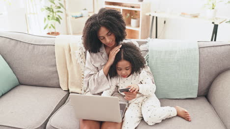 Online-shopping,-laptop-and-mother-with-child