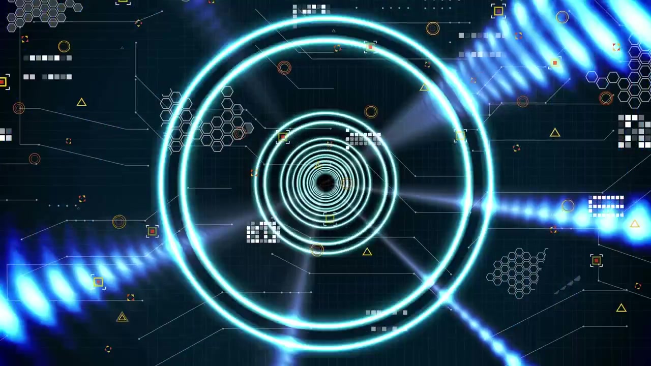 データ処理、スコープによるスキャン、接続ネットワークのアニメーション。