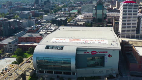 aerial view in front of the kfc yum! center, sunny day in louisville, ky, usa