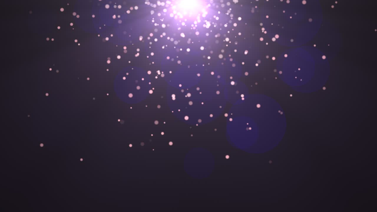 금색과 보라색의 날개, 둥근 보케를 가진 크고 작은 입자