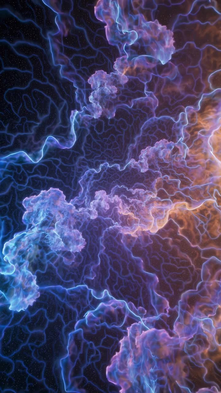 Abstract cosmic video scene with swirling neon clouds