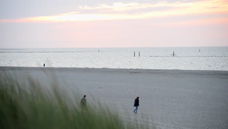 Toma-Amplia-En-Una-Playa-De-Arena-Del-Mar-Del-Norte-En-Los-Países-Bajos