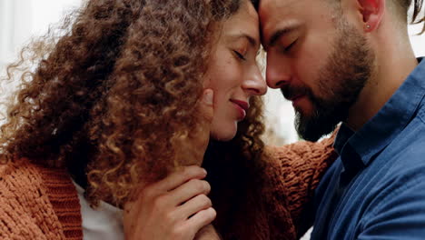 couple, love and together with a happy man