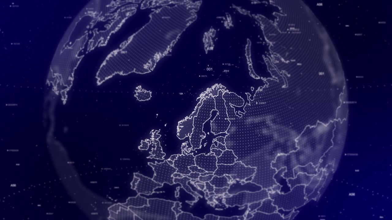 A captivating cinematic video background showcases a digital globe rotating, zooming in on Norway | A Digital globe rotating in on Norway country commercial video background in 4K | Europe