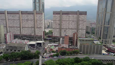 aerial view zoom in iconic parque central towers in caracas, venezuela. place of interest