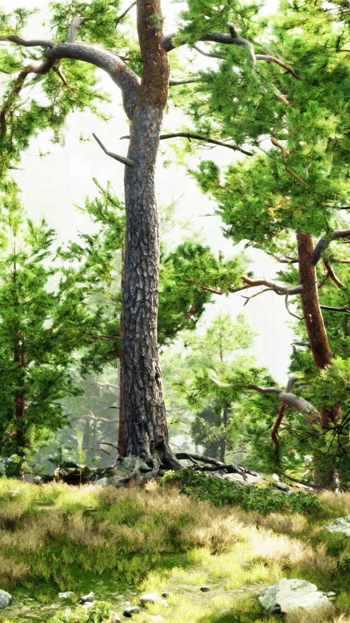 Una foresta lussureggiante con alti pini