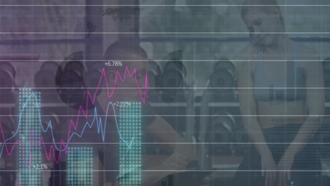 animación del procesamiento de datos sobre diversas personas que hacen ejercicio en el gimnasio