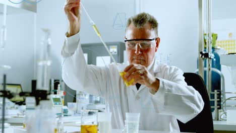 animación de ecuaciones matemáticas sobre un científico caucásico en el laboratorio