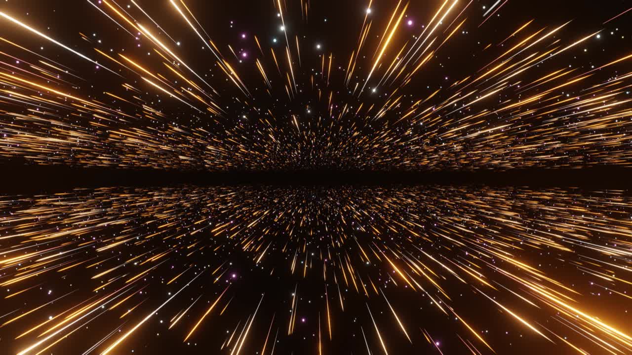 Abstract hyperspace background. Speed of light, neon glowing rays and stars in motion with space for logo or text. Orange version. Moving through stars. 4k Seamless loop