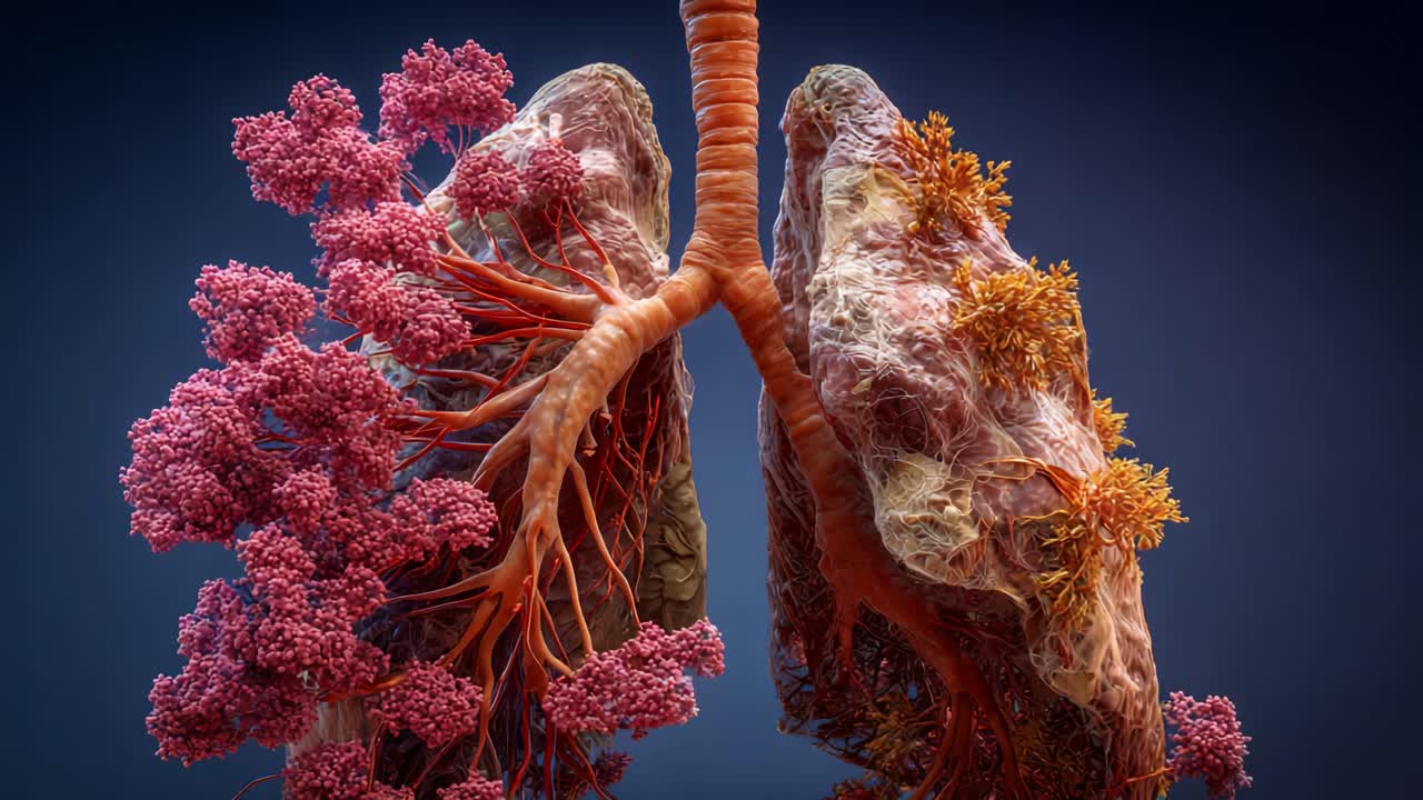 Anatomical Visualization of Human Lungs Displaying Detailed Structures Including Airways, Alveoli, and Vascular Components for Educational Purposes in Biology and Medicine
