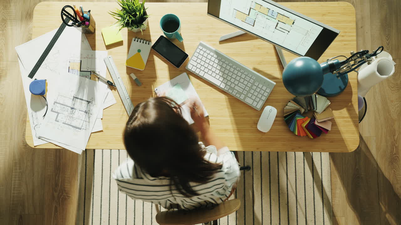 Architect working on house plans at a desk