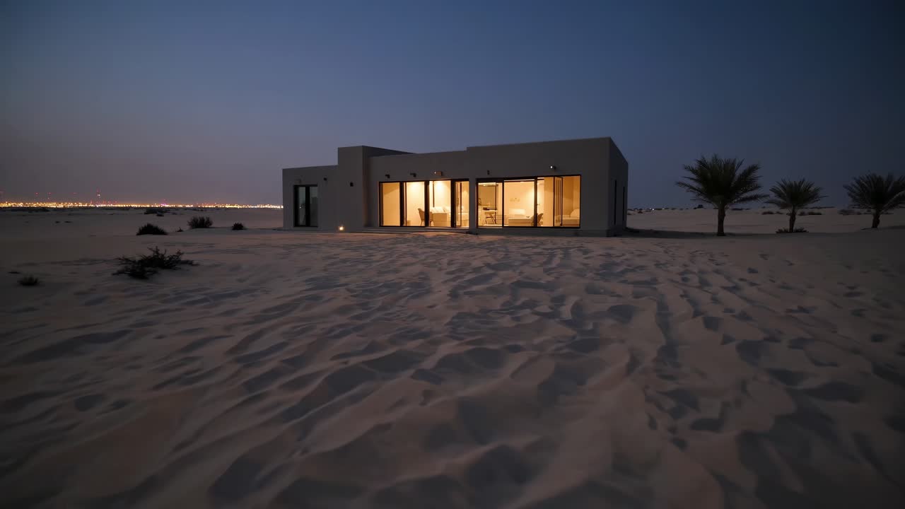 Modern Desert Cabin at Night