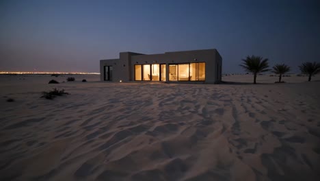 modern desert cabin at night